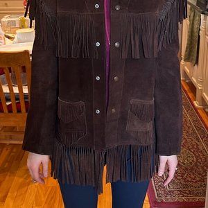 Vintage Suede Leather Jacket with Fringe